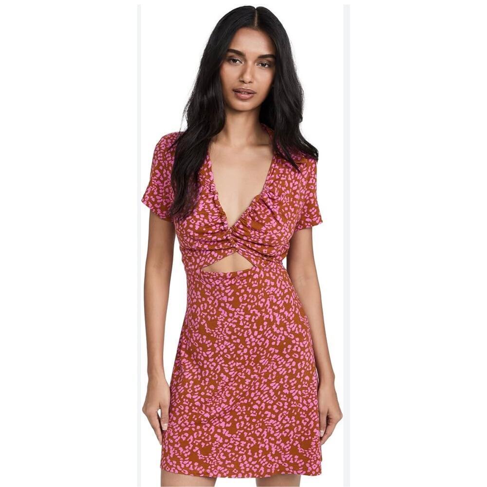 Free People Marsaille Mini Cutout Dress XS Rust Combo Y2k Party Vacation Retro